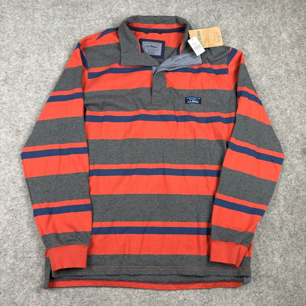 LL Bean Lakewashed Rugby Shirt Mens Medium Orange Spice Striped Outdoor Utility